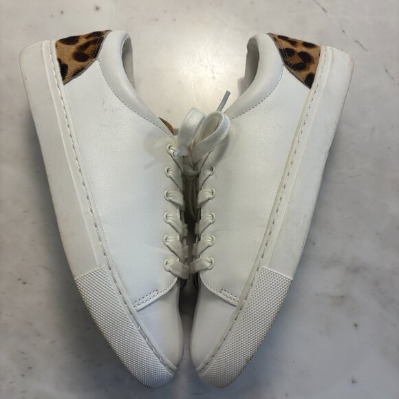 J. Crew White Cheetah Print Fur-Dryed Calf Hair Low Top Sneakers Womens Size 7.5 - Picture 4 of 8